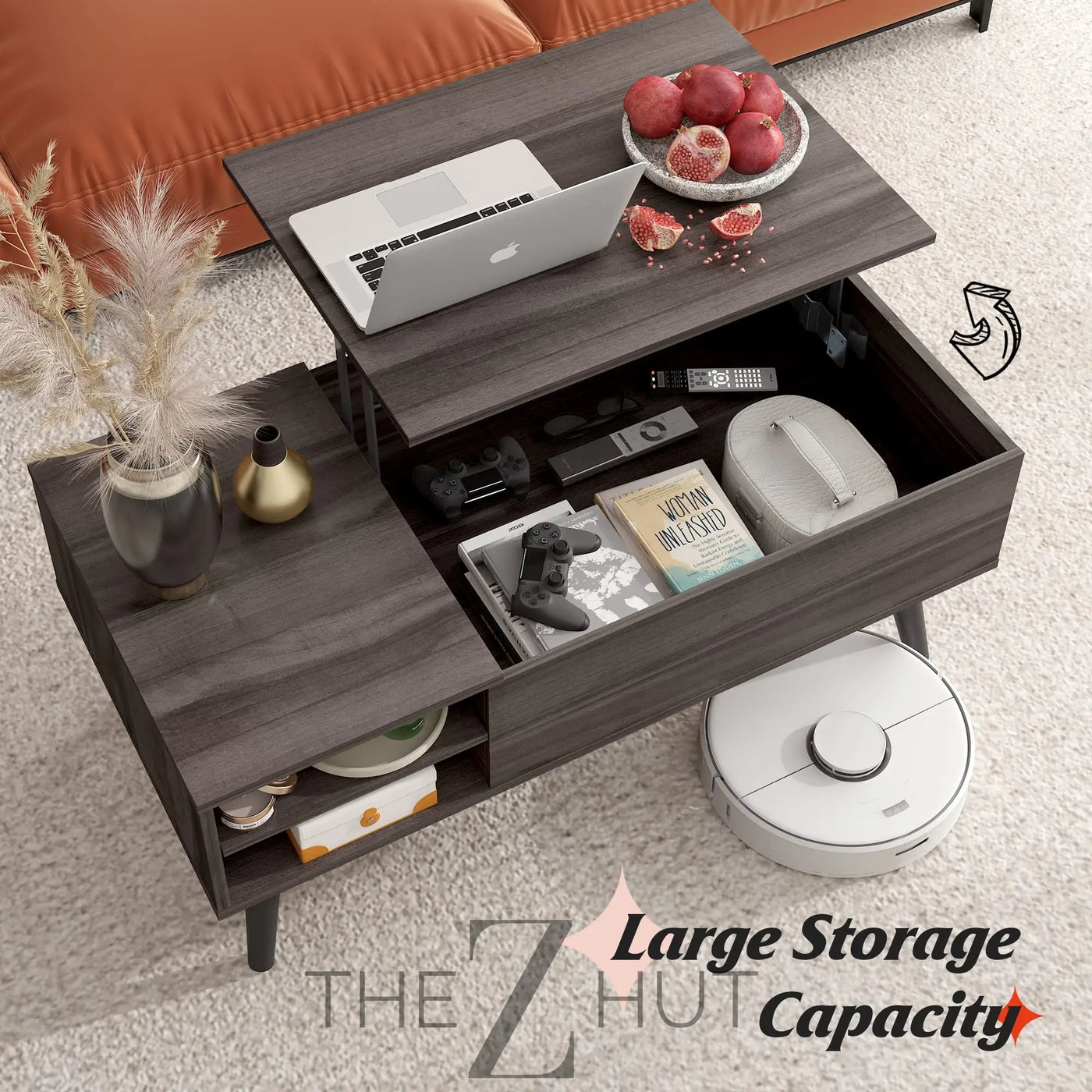 WLIVE Wood Lift Top Coffee Table with Hidden Compartment and Adjustable Storage Shelf, Lift Tabletop Dining Table for Home Living Room, Office, Rustic Oak THE Z HUT