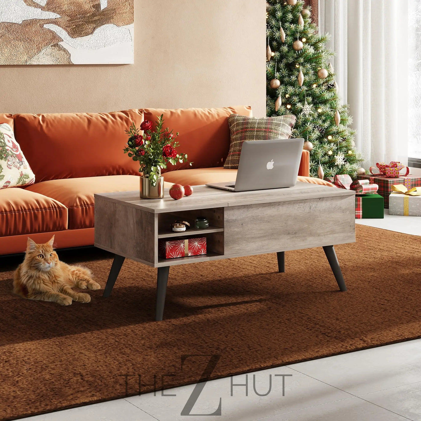 WLIVE Wood Lift Top Coffee Table with Hidden Compartment and Adjustable Storage Shelf, Lift Tabletop Dining Table for Home Living Room, Office, Rustic Oak THE Z HUT