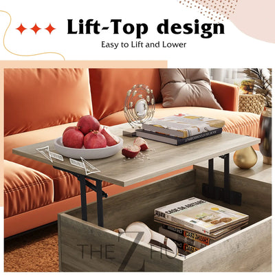 WLIVE Wood Lift Top Coffee Table with Hidden Compartment and Adjustable Storage Shelf, Lift Tabletop Dining Table for Home Living Room, Office, Rustic Oak THE Z HUT