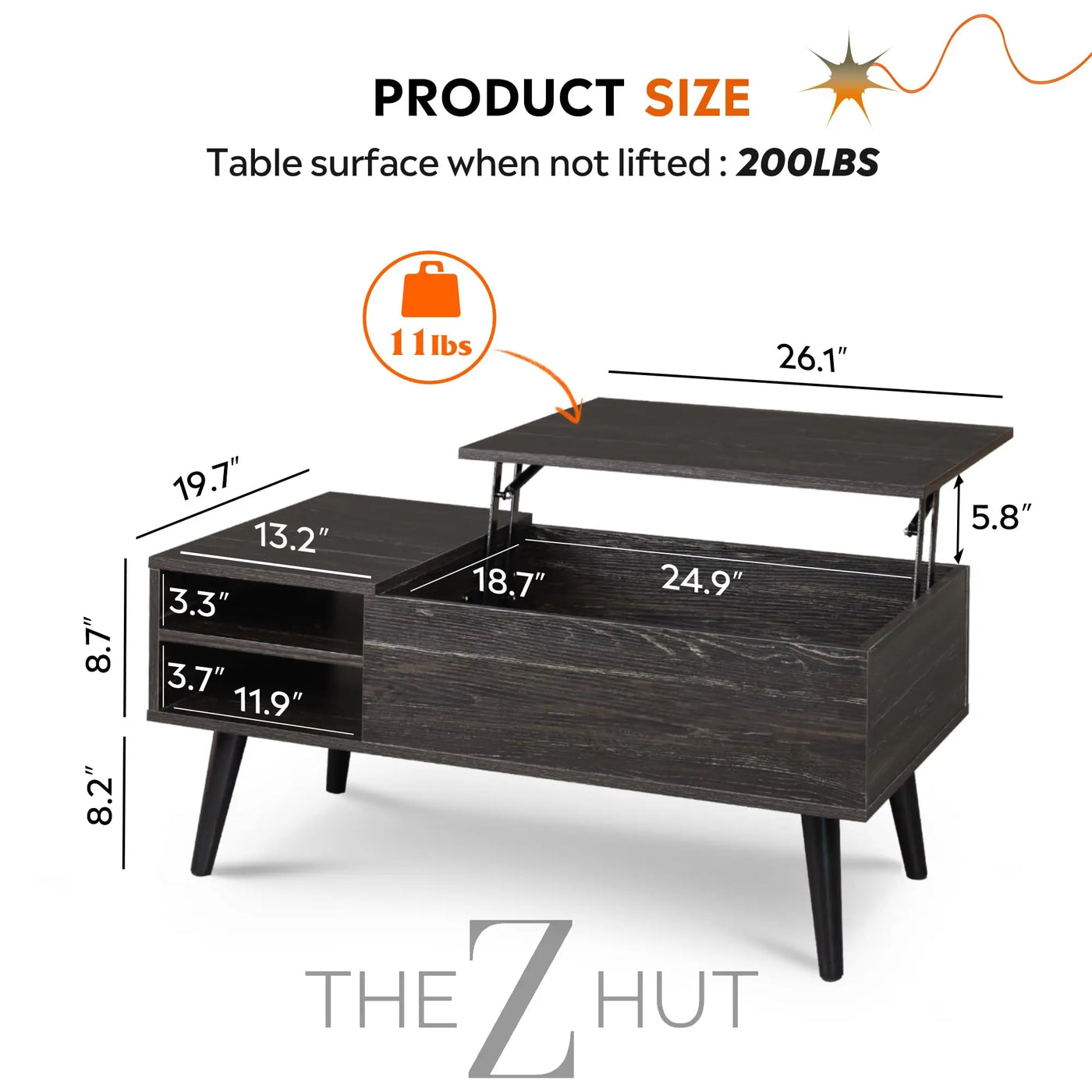 WLIVE Wood Lift Top Coffee Table with Hidden Compartment and Adjustable Storage Shelf, Lift Tabletop Dining Table for Home Living Room, Office, Rustic Oak THE Z HUT