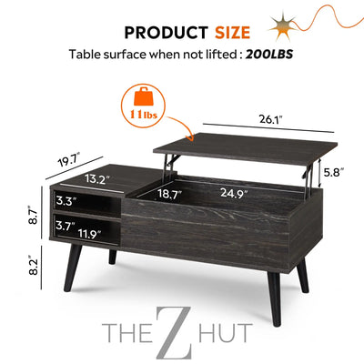 WLIVE Wood Lift Top Coffee Table with Hidden Compartment and Adjustable Storage Shelf, Lift Tabletop Dining Table for Home Living Room, Office, Rustic Oak THE Z HUT