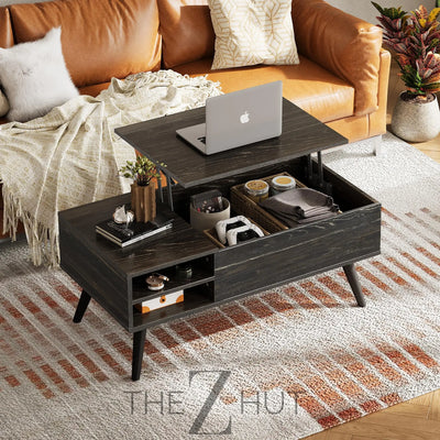 WLIVE Wood Lift Top Coffee Table with Hidden Compartment and Adjustable Storage Shelf, Lift Tabletop Dining Table for Home Living Room, Office, Rustic Oak THE Z HUT