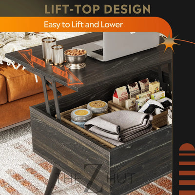 WLIVE Wood Lift Top Coffee Table with Hidden Compartment and Adjustable Storage Shelf, Lift Tabletop Dining Table for Home Living Room, Office, Rustic Oak THE Z HUT