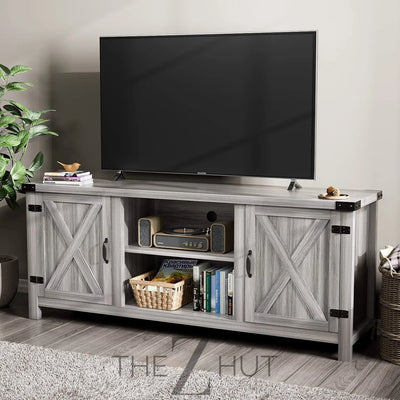 YESHOMY Modern Farmhouse TV Stand with Two Barn Doors and Storage Cabinets for Televisions up to 65+ Inch, Entertainment Center Console Table, Media Furniture for Living Room, 58 Inch, Gray Wash THE Z HUT