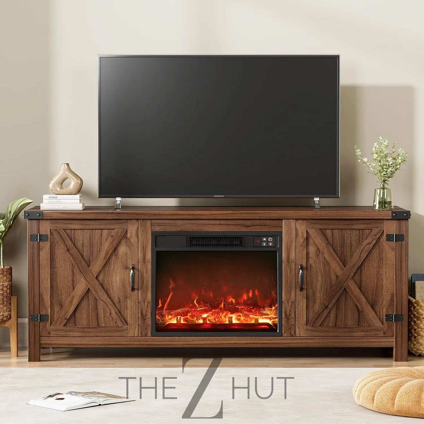 YESHOMY Modern Farmhouse TV Stand with Two Barn Doors and Storage Cabinets for Televisions up to 65+ Inch, Entertainment Center Console Table, Media Furniture for Living Room, 58 Inch, Gray Wash THE Z HUT