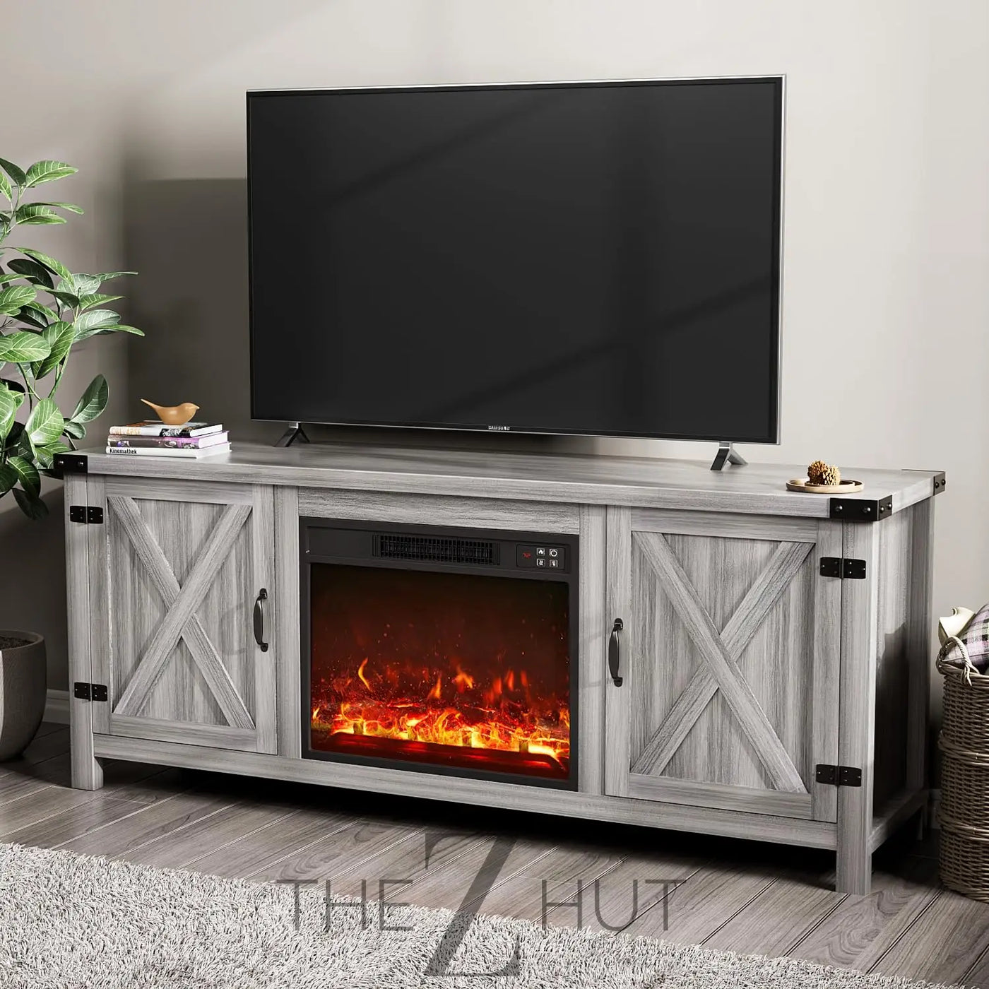 YESHOMY Modern Farmhouse TV Stand with Two Barn Doors and Storage Cabinets for Televisions up to 65+ Inch, Entertainment Center Console Table, Media Furniture for Living Room, 58 Inch, Gray Wash THE Z HUT
