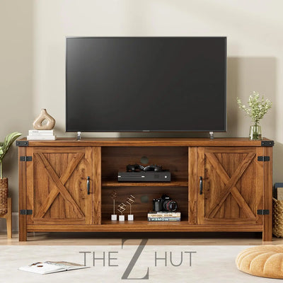 YESHOMY Modern Farmhouse TV Stand with Two Barn Doors and Storage Cabinets for Televisions up to 65+ Inch, Entertainment Center Console Table, Media Furniture for Living Room, 58 Inch, Gray Wash THE Z HUT