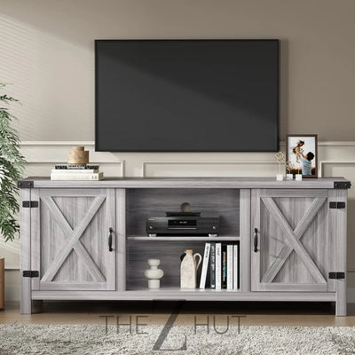YESHOMY Modern Farmhouse TV Stand with Two Barn Doors and Storage Cabinets for Televisions up to 65+ Inch, Entertainment Center Console Table, Media Furniture for Living Room, 58 Inch, Gray Wash THE Z HUT