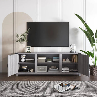 YESHOMY Modern Farmhouse TV Stand with Two Barn Doors and Storage Cabinets for Televisions up to 65+ Inch, Entertainment Center Console Table, Media Furniture for Living Room, 58 Inch, Gray Wash THE Z HUT