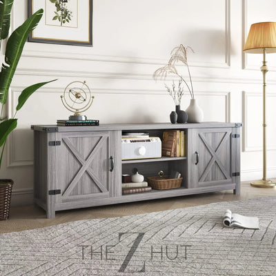 YESHOMY Modern Farmhouse TV Stand with Two Barn Doors and Storage Cabinets for Televisions up to 65+ Inch, Entertainment Center Console Table, Media Furniture for Living Room, 58 Inch, Gray Wash THE Z HUT