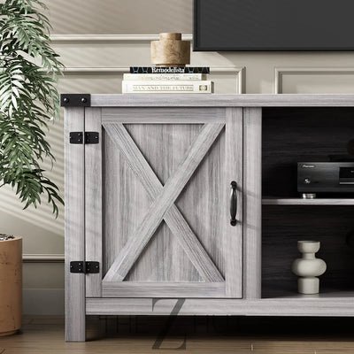YESHOMY Modern Farmhouse TV Stand with Two Barn Doors and Storage Cabinets for Televisions up to 65+ Inch, Entertainment Center Console Table, Media Furniture for Living Room, 58 Inch, Gray Wash THE Z HUT
