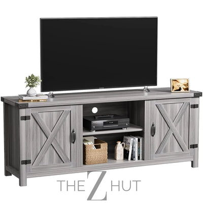 YESHOMY Modern Farmhouse TV Stand with Two Barn Doors and Storage Cabinets for Televisions up to 65+ Inch, Entertainment Center Console Table, Media Furniture for Living Room, 58 Inch, Gray Wash THE Z HUT
