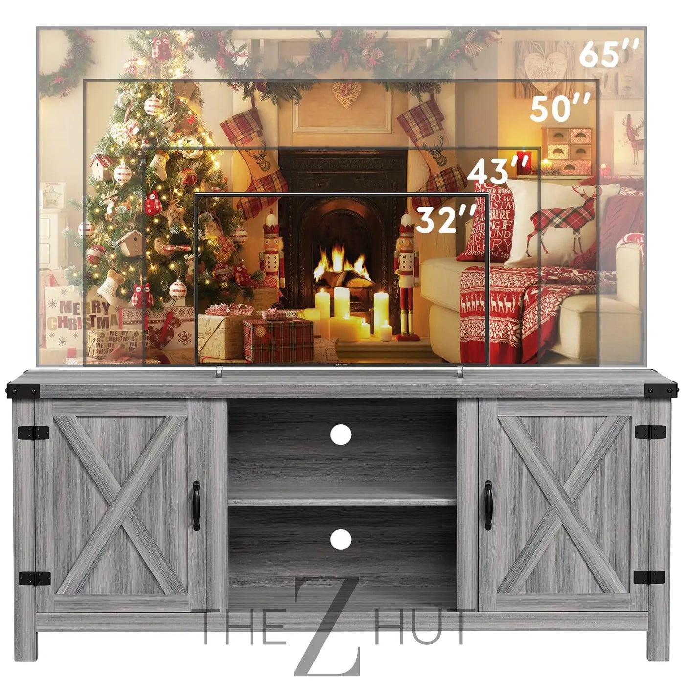 YESHOMY Modern Farmhouse TV Stand with Two Barn Doors and Storage Cabinets for Televisions up to 65+ Inch, Entertainment Center Console Table, Media Furniture for Living Room, 58 Inch, Gray Wash THE Z HUT