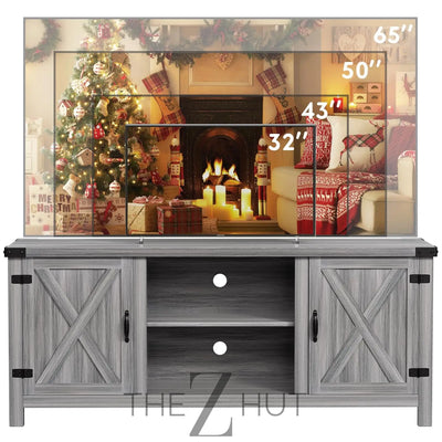 YESHOMY Modern Farmhouse TV Stand with Two Barn Doors and Storage Cabinets for Televisions up to 65+ Inch, Entertainment Center Console Table, Media Furniture for Living Room, 58 Inch, Gray Wash THE Z HUT