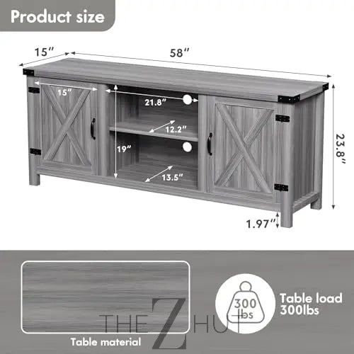 YESHOMY Modern Farmhouse TV Stand with Two Barn Doors and Storage Cabinets for Televisions up to 65+ Inch, Entertainment Center Console Table, Media Furniture for Living Room, 58 Inch, Gray Wash THE Z HUT