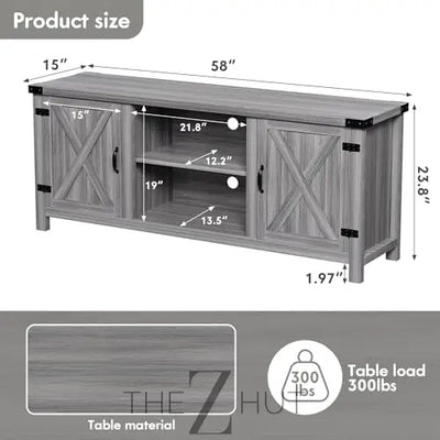 YESHOMY Modern Farmhouse TV Stand with Two Barn Doors and Storage Cabinets for Televisions up to 65+ Inch, Entertainment Center Console Table, Media Furniture for Living Room, 58 Inch, Gray Wash THE Z HUT