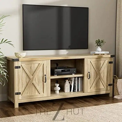 YESHOMY Modern Farmhouse TV Stand with Two Barn Doors and Storage Cabinets for Televisions up to 65+ Inch, Entertainment Center Console Table, Media Furniture for Living Room, 58 Inch, Gray Wash THE Z HUT