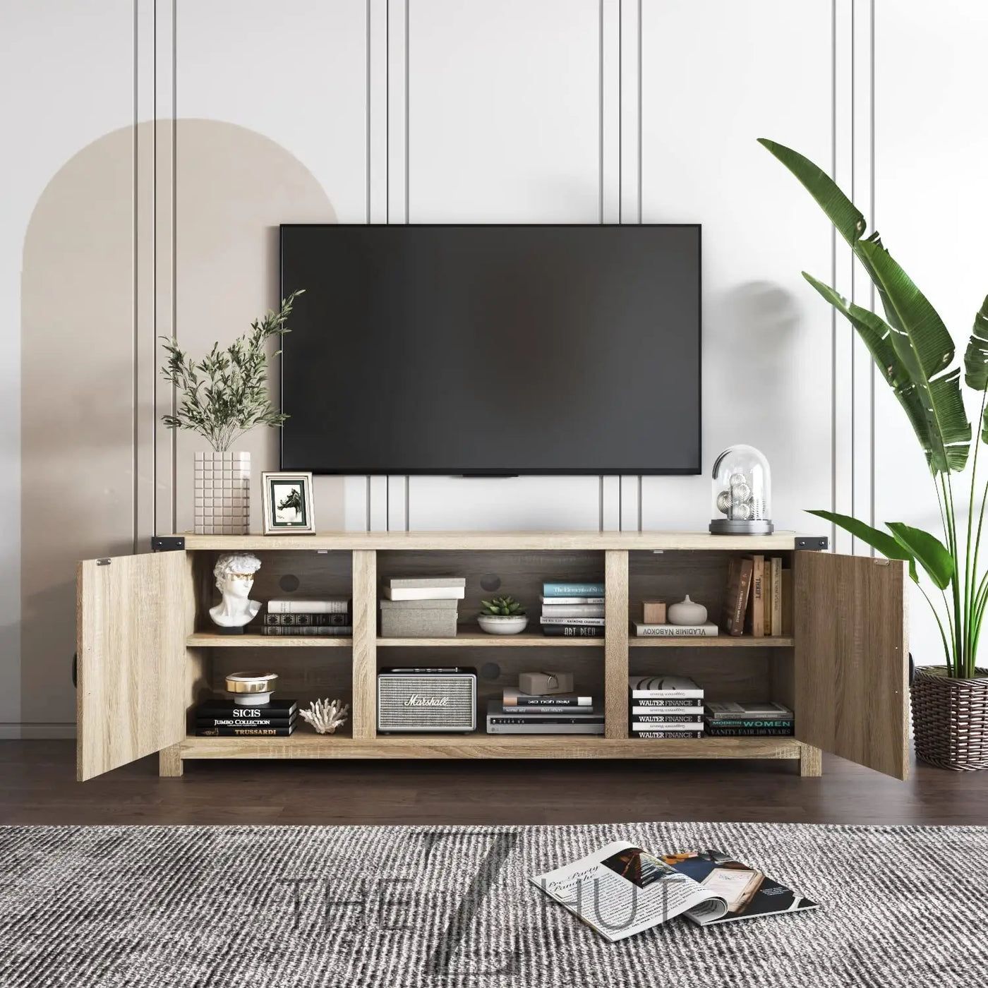 YESHOMY Modern Farmhouse TV Stand with Two Barn Doors and Storage Cabinets for Televisions up to 65+ Inch, Entertainment Center Console Table, Media Furniture for Living Room, 58 Inch, Gray Wash THE Z HUT