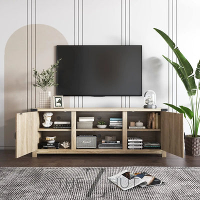 YESHOMY Modern Farmhouse TV Stand with Two Barn Doors and Storage Cabinets for Televisions up to 65+ Inch, Entertainment Center Console Table, Media Furniture for Living Room, 58 Inch, Gray Wash THE Z HUT