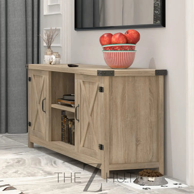 YESHOMY Modern Farmhouse TV Stand with Two Barn Doors and Storage Cabinets for Televisions up to 65+ Inch, Entertainment Center Console Table, Media Furniture for Living Room, 58 Inch, Gray Wash THE Z HUT