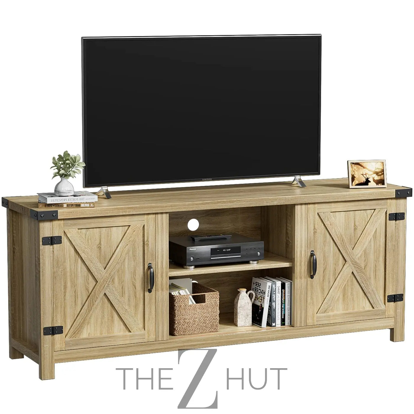 YESHOMY Modern Farmhouse TV Stand with Two Barn Doors and Storage Cabinets for Televisions up to 65+ Inch, Entertainment Center Console Table, Media Furniture for Living Room, 58 Inch, Gray Wash THE Z HUT