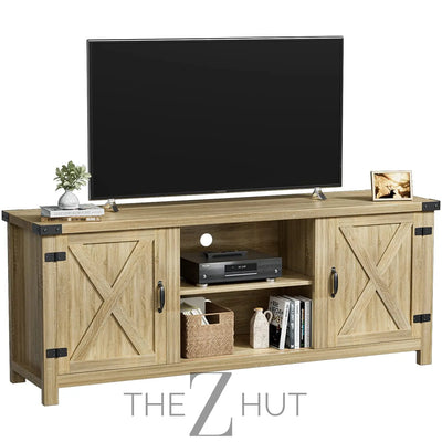 YESHOMY Modern Farmhouse TV Stand with Two Barn Doors and Storage Cabinets for Televisions up to 65+ Inch, Entertainment Center Console Table, Media Furniture for Living Room, 58 Inch, Gray Wash THE Z HUT