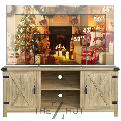 YESHOMY Modern Farmhouse TV Stand with Two Barn Doors and Storage Cabinets for Televisions up to 65+ Inch, Entertainment Center Console Table, Media Furniture for Living Room, 58 Inch, Gray Wash THE Z HUT