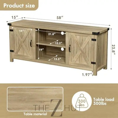 YESHOMY Modern Farmhouse TV Stand with Two Barn Doors and Storage Cabinets for Televisions up to 65+ Inch, Entertainment Center Console Table, Media Furniture for Living Room, 58 Inch, Gray Wash THE Z HUT