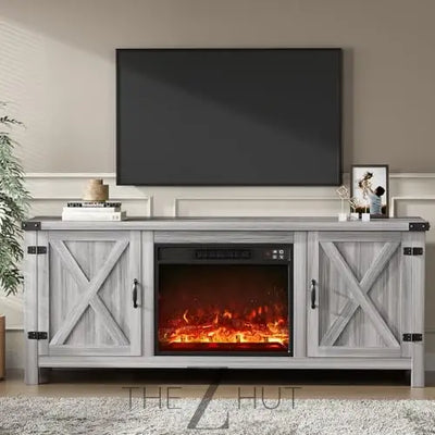 YESHOMY Modern Farmhouse TV Stand with Two Barn Doors and Storage Cabinets for Televisions up to 65+ Inch, Entertainment Center Console Table, Media Furniture for Living Room, 58 Inch, Gray Wash THE Z HUT