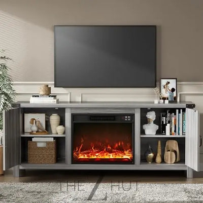 YESHOMY Modern Farmhouse TV Stand with Two Barn Doors and Storage Cabinets for Televisions up to 65+ Inch, Entertainment Center Console Table, Media Furniture for Living Room, 58 Inch, Gray Wash THE Z HUT