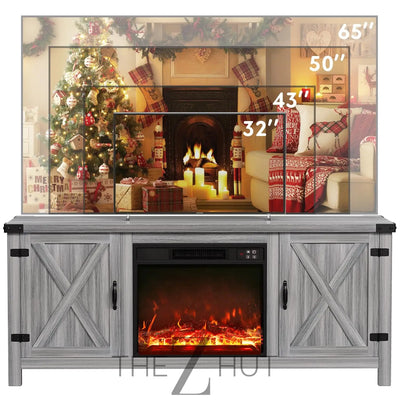 YESHOMY Modern Farmhouse TV Stand with Two Barn Doors and Storage Cabinets for Televisions up to 65+ Inch, Entertainment Center Console Table, Media Furniture for Living Room, 58 Inch, Gray Wash THE Z HUT