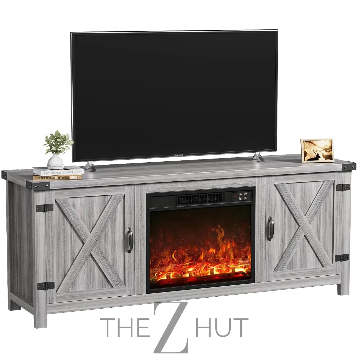 YESHOMY Modern Farmhouse TV Stand with Two Barn Doors and Storage Cabinets for Televisions up to 65+ Inch, Entertainment Center Console Table, Media Furniture for Living Room, 58 Inch, Gray Wash THE Z HUT