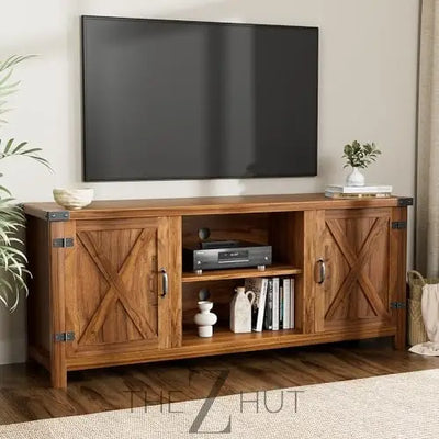 YESHOMY Modern Farmhouse TV Stand with Two Barn Doors and Storage Cabinets for Televisions up to 65+ Inch, Entertainment Center Console Table, Media Furniture for Living Room, 58 Inch, Gray Wash THE Z HUT