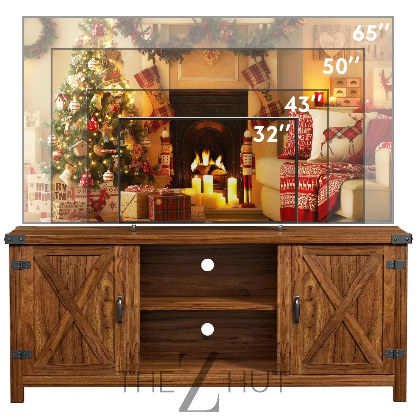 YESHOMY Modern Farmhouse TV Stand with Two Barn Doors and Storage Cabinets for Televisions up to 65+ Inch, Entertainment Center Console Table, Media Furniture for Living Room, 58 Inch, Gray Wash THE Z HUT
