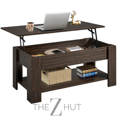 Yaheetech Wooden Coffee Table, Lift Top Coffee Table with Large Hidden Storage Shelf, Lift Tabletop Dining Tables for Living Room, Home Small Space, 38.6in, Black THE Z HUT