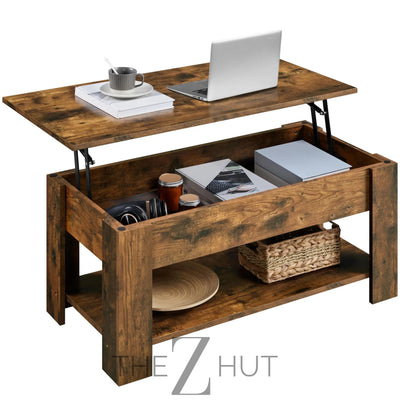 Yaheetech Wooden Coffee Table, Lift Top Coffee Table with Large Hidden Storage Shelf, Lift Tabletop Dining Tables for Living Room, Home Small Space, 38.6in, Black THE Z HUT