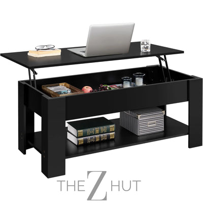 Yaheetech Wooden Coffee Table, Lift Top Coffee Table with Large Hidden Storage Shelf, Lift Tabletop Dining Tables for Living Room, Home Small Space, 38.6in, Black THE Z HUT