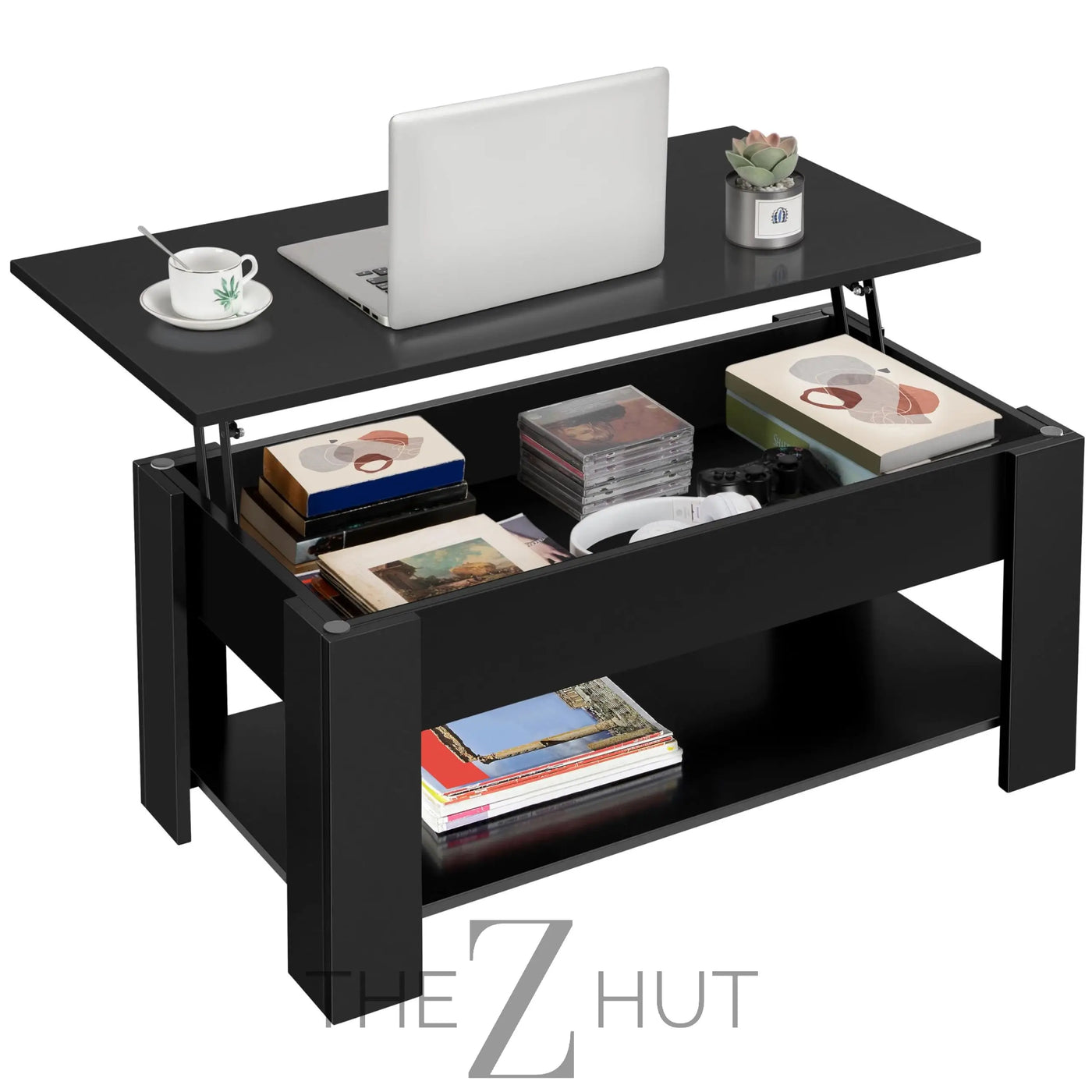 Yaheetech Wooden Coffee Table, Lift Top Coffee Table with Large Hidden Storage Shelf, Lift Tabletop Dining Tables for Living Room, Home Small Space, 38.6in, Black THE Z HUT