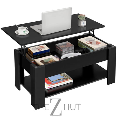 Yaheetech Wooden Coffee Table, Lift Top Coffee Table with Large Hidden Storage Shelf, Lift Tabletop Dining Tables for Living Room, Home Small Space, 38.6in, Black THE Z HUT
