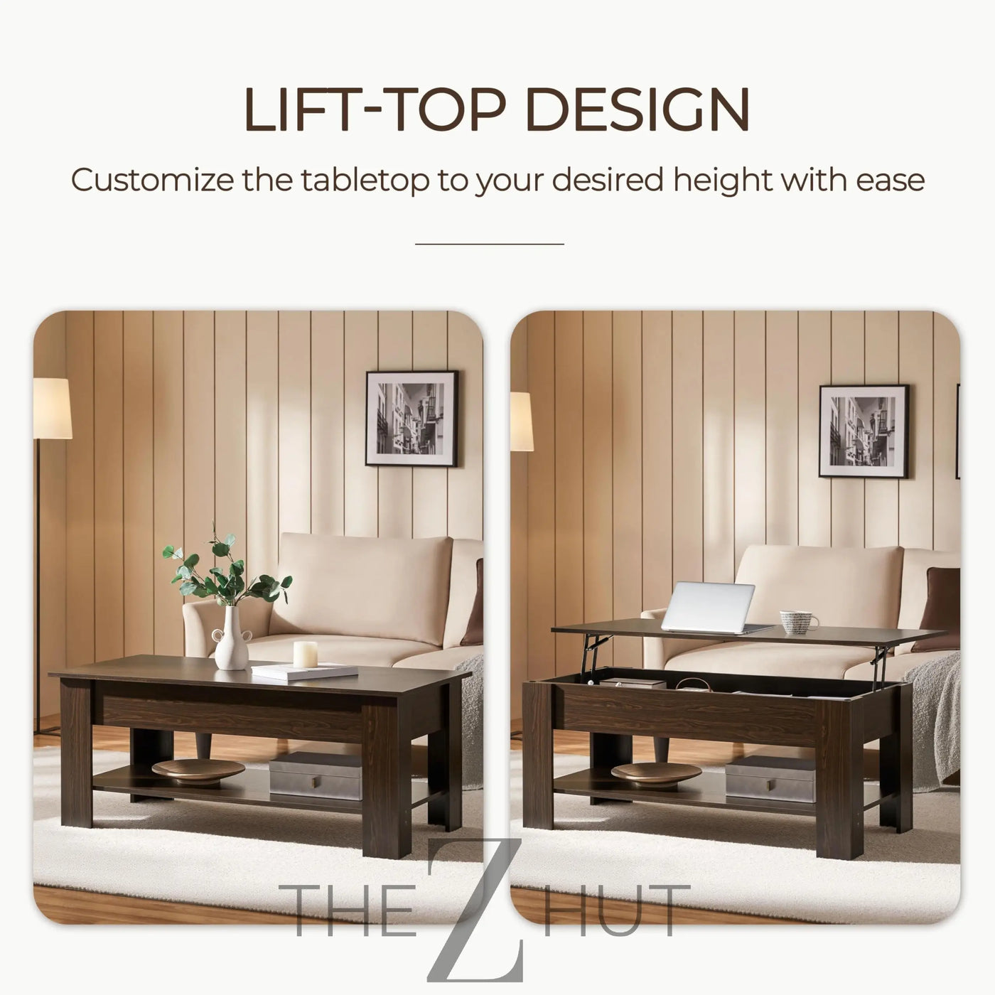 Yaheetech Wooden Coffee Table, Lift Top Coffee Table with Large Hidden Storage Shelf, Lift Tabletop Dining Tables for Living Room, Home Small Space, 38.6in, Black THE Z HUT