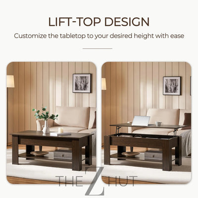 Yaheetech Wooden Coffee Table, Lift Top Coffee Table with Large Hidden Storage Shelf, Lift Tabletop Dining Tables for Living Room, Home Small Space, 38.6in, Black THE Z HUT