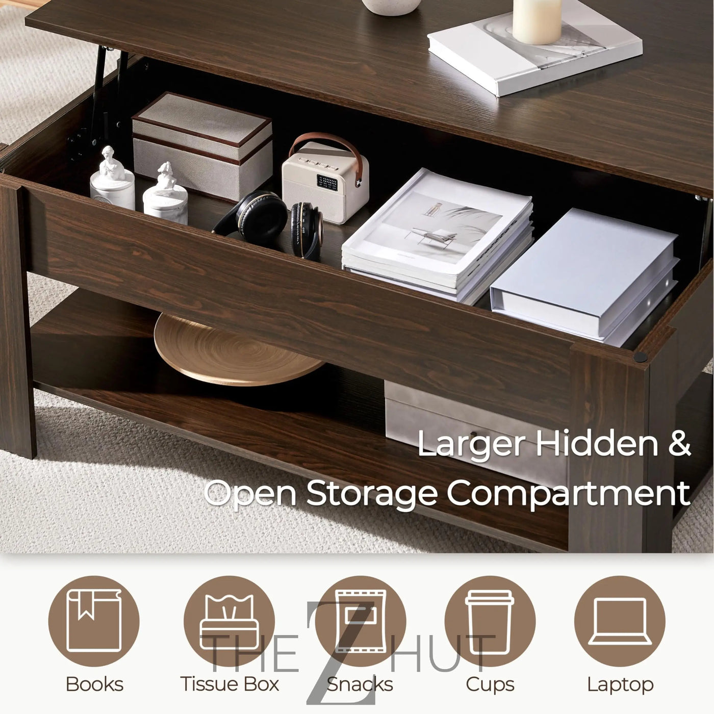 Yaheetech Wooden Coffee Table, Lift Top Coffee Table with Large Hidden Storage Shelf, Lift Tabletop Dining Tables for Living Room, Home Small Space, 38.6in, Black THE Z HUT
