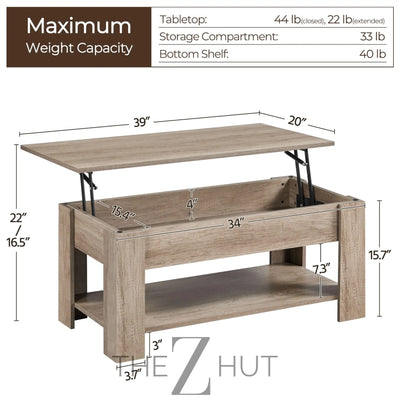 Yaheetech Wooden Coffee Table, Lift Top Coffee Table with Large Hidden Storage Shelf, Lift Tabletop Dining Tables for Living Room, Home Small Space, 38.6in, Black THE Z HUT