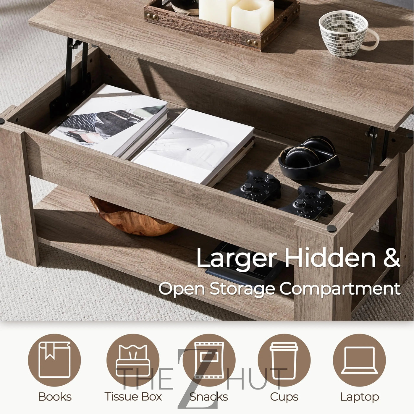 Yaheetech Wooden Coffee Table, Lift Top Coffee Table with Large Hidden Storage Shelf, Lift Tabletop Dining Tables for Living Room, Home Small Space, 38.6in, Black THE Z HUT