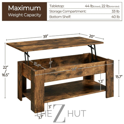 Yaheetech Wooden Coffee Table, Lift Top Coffee Table with Large Hidden Storage Shelf, Lift Tabletop Dining Tables for Living Room, Home Small Space, 38.6in, Black THE Z HUT