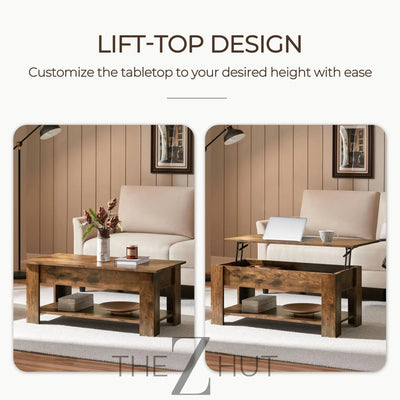 Yaheetech Wooden Coffee Table, Lift Top Coffee Table with Large Hidden Storage Shelf, Lift Tabletop Dining Tables for Living Room, Home Small Space, 38.6in, Black THE Z HUT