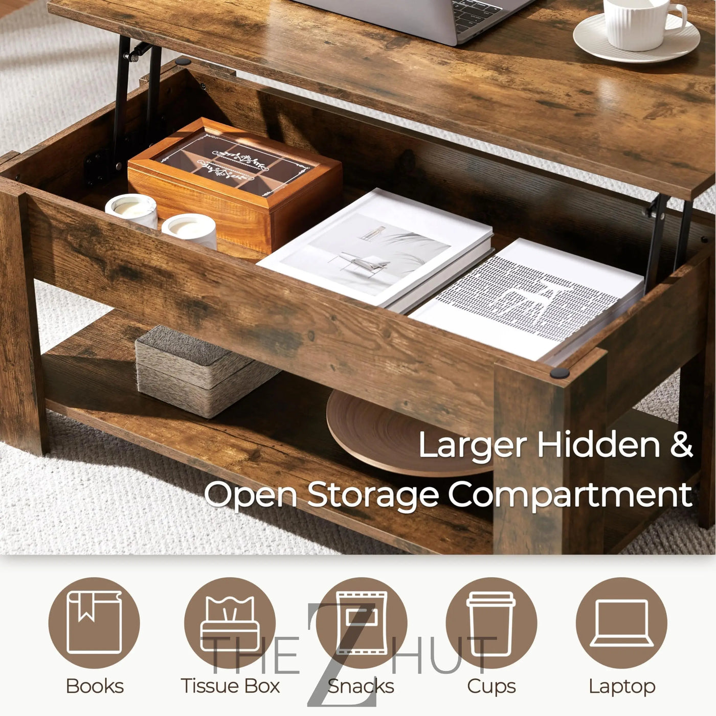 Yaheetech Wooden Coffee Table, Lift Top Coffee Table with Large Hidden Storage Shelf, Lift Tabletop Dining Tables for Living Room, Home Small Space, 38.6in, Black THE Z HUT