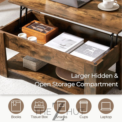 Yaheetech Wooden Coffee Table, Lift Top Coffee Table with Large Hidden Storage Shelf, Lift Tabletop Dining Tables for Living Room, Home Small Space, 38.6in, Black THE Z HUT