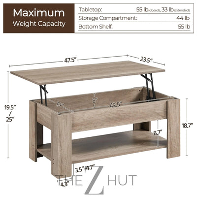 Yaheetech Wooden Coffee Table, Lift Top Coffee Table with Large Hidden Storage Shelf, Lift Tabletop Dining Tables for Living Room, Home Small Space, 38.6in, Black THE Z HUT