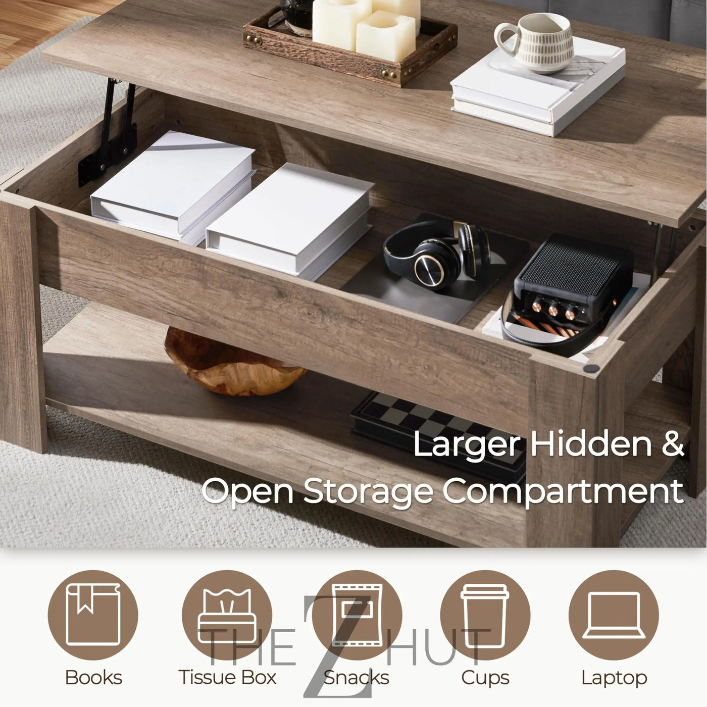 Yaheetech Wooden Coffee Table, Lift Top Coffee Table with Large Hidden Storage Shelf, Lift Tabletop Dining Tables for Living Room, Home Small Space, 38.6in, Black THE Z HUT